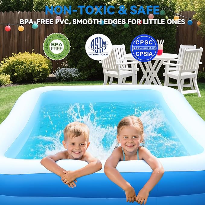 Large Inflatable Pool for Kids and Adults, 120" X 70" X 22" Oversized Thickened Blow Up Pool for Kid and Adult, Durable Swimming Pool for Backyard, Outdoor, Garden, Summer Water Party