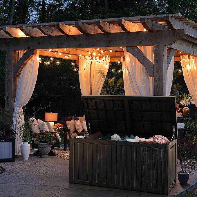 181 Gallon Deck Box Large Outdoor Storage for Patio Furniture,Outdoor Cushions,Garden Tools and Pool Supplies,Waterproof,Resin,Lockable(Black)
