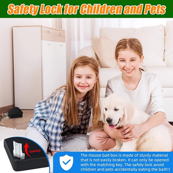 Mouse Station with Keys Black: 16PCS Key Required Mouse Stations Mice Stations, Keeps Children and Pets Safe Indoor & Outdoor