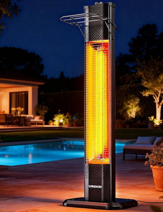VAGKRI Outdoor Electric Patio Heater, 1500W Dual Carbon Tube 36-inch Infrared Heater, Tip-Over & Overheat Protection,1S Instant Heat, IPX5 Waterproof, Tower Space Heater for Patio, Backyard & Garage