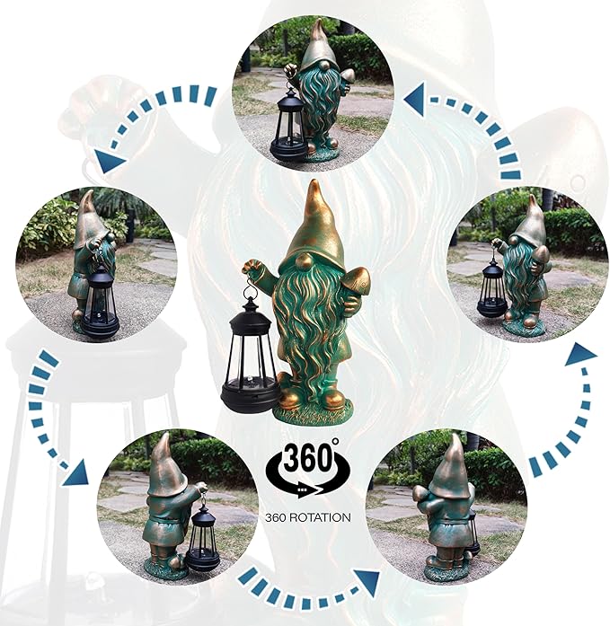 RCTTICUU Gnomes Garden Statue Outdoor Décor with Solar Lights Lantern,Gnome Solar Light Figurines Outside Decorations for Yard，Lawn Patio, Balcony, Unique Housewarming Gifts
