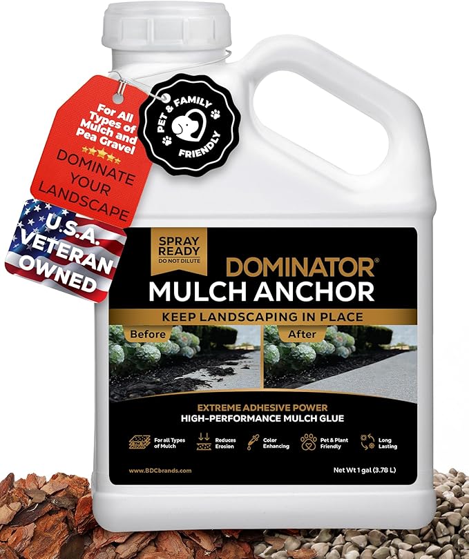 Dominator Mulch Anchor 1 Gallon - Mulch Glue & Rock Glue for Landscaping, Pea Gravel & Bark, Strong Stabilizer & Stone Adhesive, Gravel Binder, Ready to Use, Made in US