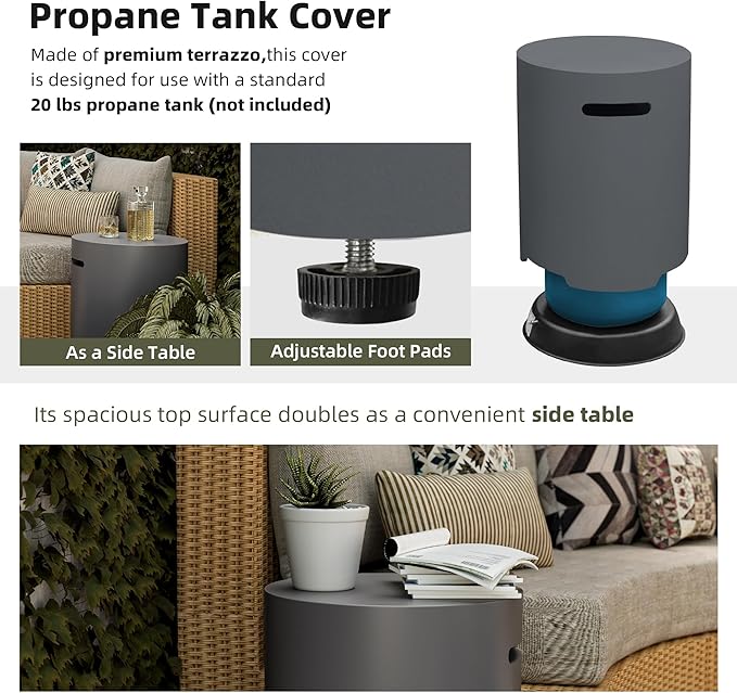 UPHA 56-inch Outdoor Propane Gas Fire Pit Table 50000 BTU Concrete Round FirePit for Outside Patio with Propane Tank Cover, Lava Rocks, Rain Cover, Grey