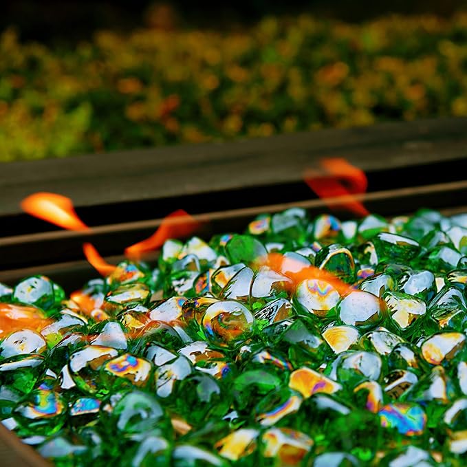 Fire Glass Diamond 1 Inch Fire Pit Glass Rocks for Propane or Gas Fire Pit (20 Pounds, Emerald Green) Gift Package