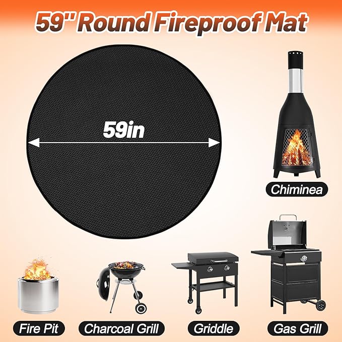 Apipi 59'' Fire Pit Mat Compatible with Solo Stove Yukon - Fireproof Grill Mat Deck Patio Protector, 3-Layer Reusable Easy to Clean Round BBQ Mat for Outdoor Camping Accessories, Black
