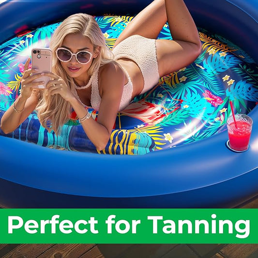 JAMBO Huge Round 76 x 76 Tanning Pool Lounger, Pool Float, Inflatable Sun Tanning Pool Float, Tanning Chair, Pool Floats Adult, Water Lounge Raft Pool Lounger Adults, Tanning Raft Sunchill Tanning Bed