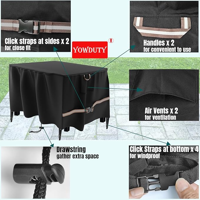 Rectangular Propane Gas Fire Pit Table Cover 52x34x24, Waterproof Heavy Duty 600D Rectangle Outdoor Fireplace Cover 52 Inch, All-weather Protection For Patio Firepit Table 49-52 inch