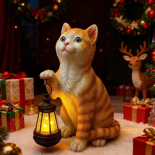 halp·ssfm Garden Decor Solar Cat Statues with Solar Lantern Outdoor Decor Lovely Tabby cat Figurine Halloween Yard Decoration Spooky Lawn and Garden Decor Holiday Party Ornament for Cat Lovers