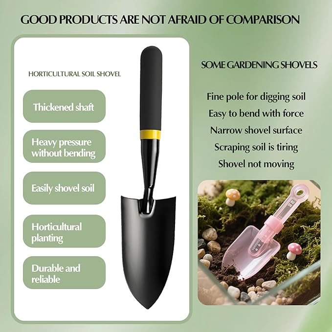 Garden Trowel - Metal Hand Shovel with Rubber Handle. This Garden Hand Trowel is Easy to use and Suitable for Soil Planting, Digging, transplanting and Outdoor Exploration Activities.