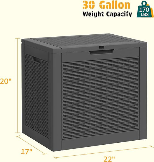 NUNU LAB 30 Gallon Outdoor Storage Box Waterproof, Outside Package Delivery Deck Boxes with Lockable Lid, Backyard Storage Bin For Garden Tools, Patio Cushions, Pool Accessories, Black
