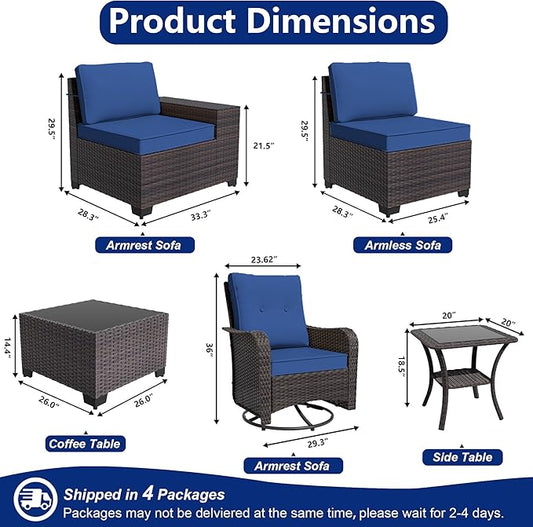 9 Pieces Patio Furniture Set with 2 Swivel Chairs Patio Furniture Outdoor Sectional Sofas Outdoor Patio Conversation Set - Blue