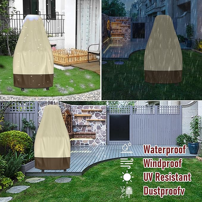 Chiminea Cover Outdoor Waterproof Chiminea Fire Pit Cover Heavy Duty Durable Chiminea Protection Cover with Drawstring (Beige & Brown, 24D x 48H)