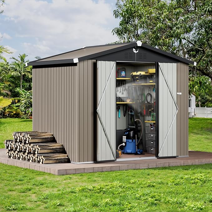 8x6 FT Outdoor Storage Shed,Metal Tool Sheds,Waterproof Outside Storage Shed,Large Storage Building with Lockable Door