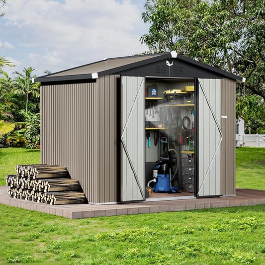 8x6 FT Outdoor Storage Shed,Metal Tool Sheds,Waterproof Outside Storage Shed,Large Storage Building with Lockable Door