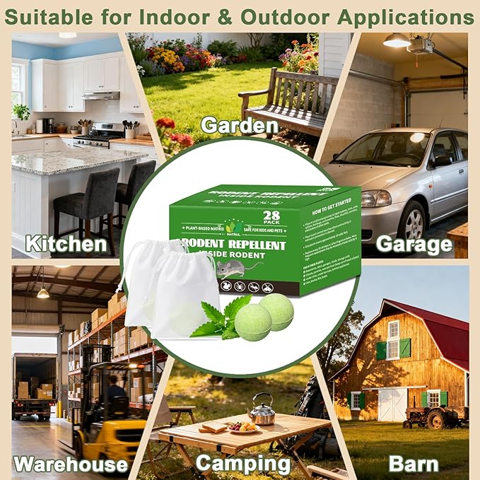 28-Pack Mouse Rodent Repellent, Natural Deterrent for Mice, Pest Control for Home, Kitchen, Garden and Barn, Safe for Pets & Family