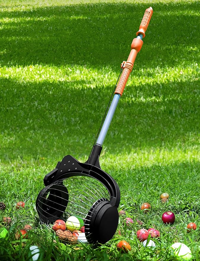 Nut Gatherer for Walnuts with 1.8-Gallon Capacity, No-Bend Emptying Design，Acorn Picker Upper Roller Suitable for 1.2"-3.6" Walnuts,Chestnuts, Fallen Apples & Tennis Balls(No Small Acorns)