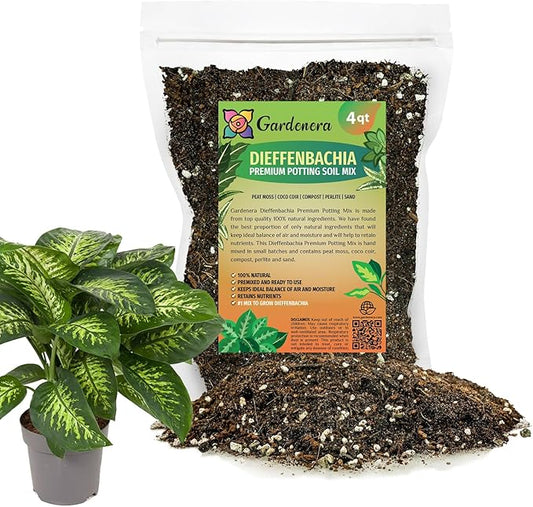 Gardenera Premium Dumb Cane Potting Soil Mix - Ideal Blend for Growing Robust and Healthy Dumb Cane Plants - 4 Quart