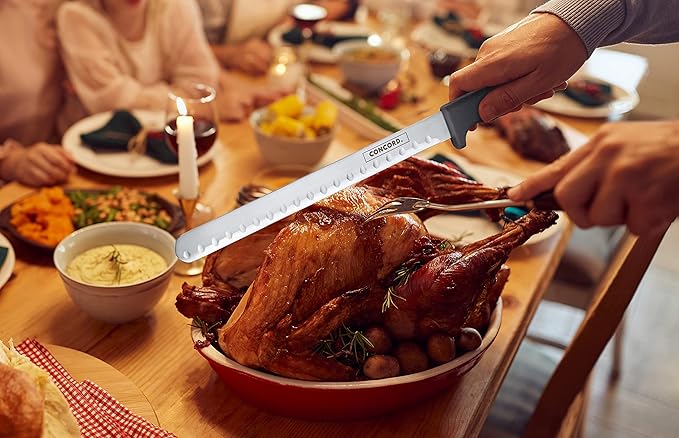 CONCORD 6 Piece Stainless Steel Turkey Fryer Kit. Frying Accessories Includes: Rack, Lifter, Thermometer, Gloves, and Turkey Slicer Knife