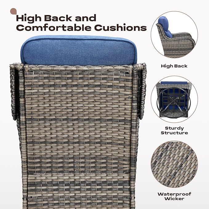 Rilyson Wicker Outdoor Patio Furniture Set - 6 Piece Patio Conversation Sets with Swivel Rocker Chairs, Ottomans, Sofa and Coffee Table, 6 inch Cushions, Deep Seating, for Porch Deck Mixed Grey/Blue