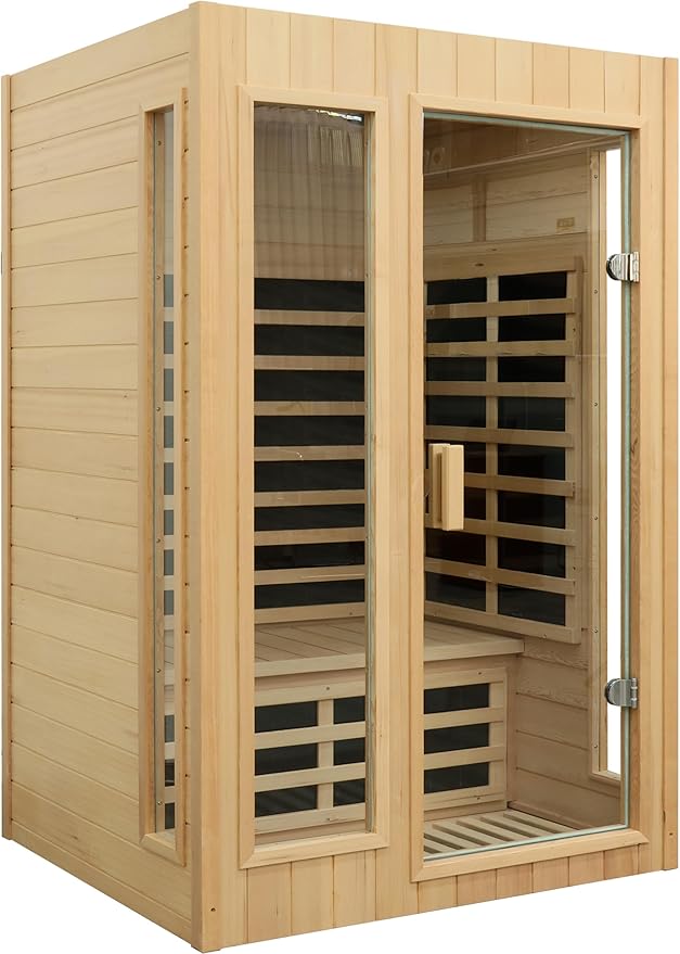 LTCCDSS Far Infrared Sauna 2 People, Low EMF Indoor Sauna for Home, Canadian Hemlock，43.2 * 38.3 * 73 in，1750W, 9 Low EMF Heaters，2 Bluetooth Speakers, 2 LED Reading Lights
