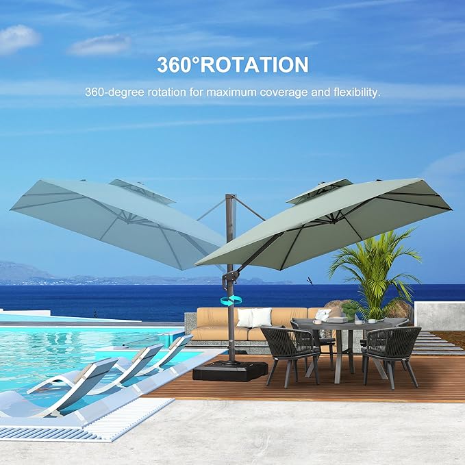 PURPLE LEAF 12 FT Cantilever Umbrella Outdoor Patio Umbrella, Large Offset Square Umbrella, Windproof Heavy Duty Hanging Outside Umbrellas for Patio, Mint Green