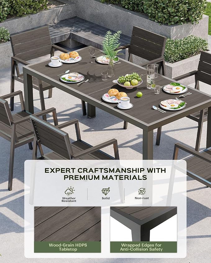 Outdoor Dining Set, Patio Table and Chairs of 4, Aluminum Outdoor Furniture Set with Umbrella Hole, HDPS Patio Dining Table Set for 4 (Charcoal)