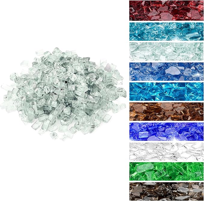 Onlyfire 10 lbs Fire Glass for Propane Fire Pit, 1/4-Inch High Luster Fireplace Glass Rocks for Fire Pit Table, Crystal Ice
