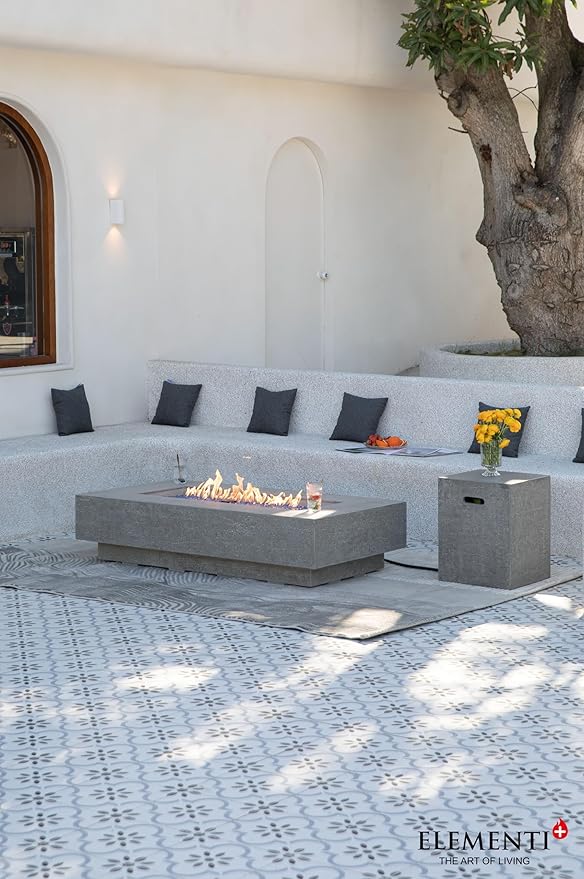 AMS Fireplace | Elementi Plus | Riviera | Rectangular Light Gray Concrete Natural Gas Fire Table Pit (Natural Gas)
