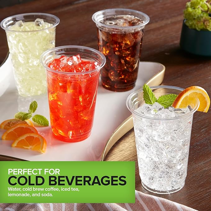 Stock Your Home16 oz Clear Commercially Compostable Cold Cups (100 Pack), Eco Party Cup, Environmentally Friendly Disposable Sustainable for Water, Wine, Beer Sample