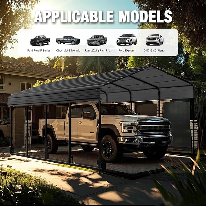 TCE Metal Carport Canopy 12x20 Heavy Duty,Multi-Use Canopy Garage Shed,Portable Car Garage with Enhanced Metal Frame, Outdoor Car Shelter for Car, Boats and Tractors