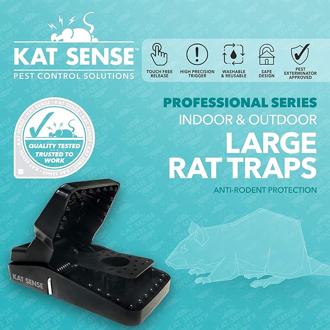 Kat Sense Large Rat Snap Traps Set of 6 - Multi-Capturing Tooth Design, Humane Rat Trap Indoor & Outdoor Use, Mouse Catcher for Repeat Use, High Precision Triggering, Traps for Rats, Mice, Chipmunks