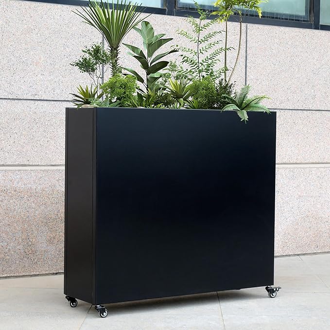 Modern Metal Planter Box with Lockable Wheels (40” x 36” x 12”) – Sleek Indoor/Outdoor Divider for Plants & Flowers – Durable Powder-Coated Steel – Minimalist Design (3)