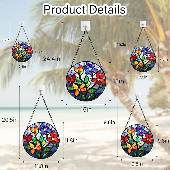 QZQCBLC Stained Glass Window Hanging Colorful Flowers and Leaves 6.3" - Suncatcher Door Garden Sun Catcher Home Decor Birthday Christmas Mother's Day for Mom Men Woman Nana Friend