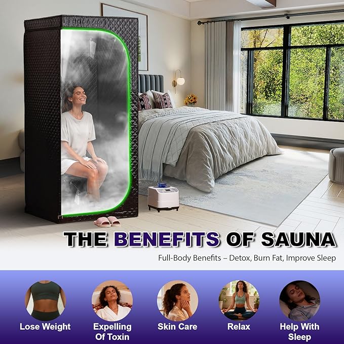 Steam Sauna Tent for Home with Transparent Door, Portable Indoor Sauna with Powerful Steam Heating, Foldable Personal Spa for Relaxation (Single Rectangular, Black)