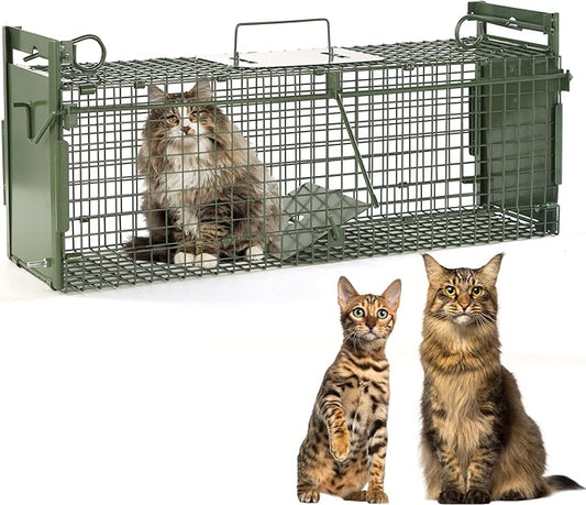 40" 2-Door Large Live Animal Traps for Stray Cats up to 17.6 pounds, Raccoons, Squirrel, Skunk, Mole, Groundhog, Armadillo, Rabbit, with Pedal Triggers