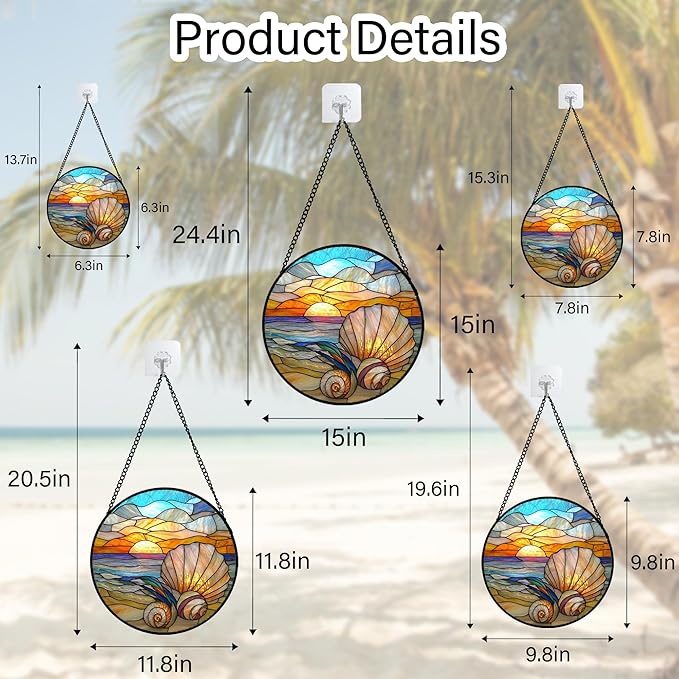 AMDERVEN Stained Glass Window Hanging - Colorful Beach Shells Conch Sun Catcher for Door Home Decor Ocean Suncatcher Christmas Mother's Day Birthday Sea Lover Gifts for Women Men Mom Nana 9.8 in