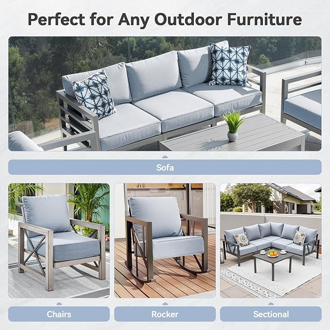 6" Thick Outdoor Cushions 22x24x6, 3-Set Deep Seat Patio Cushions with Removable Cover, Waterproof & Fade Resistant Replacement for Wicker Chair, Loveseat, Sofa - Baby Blue