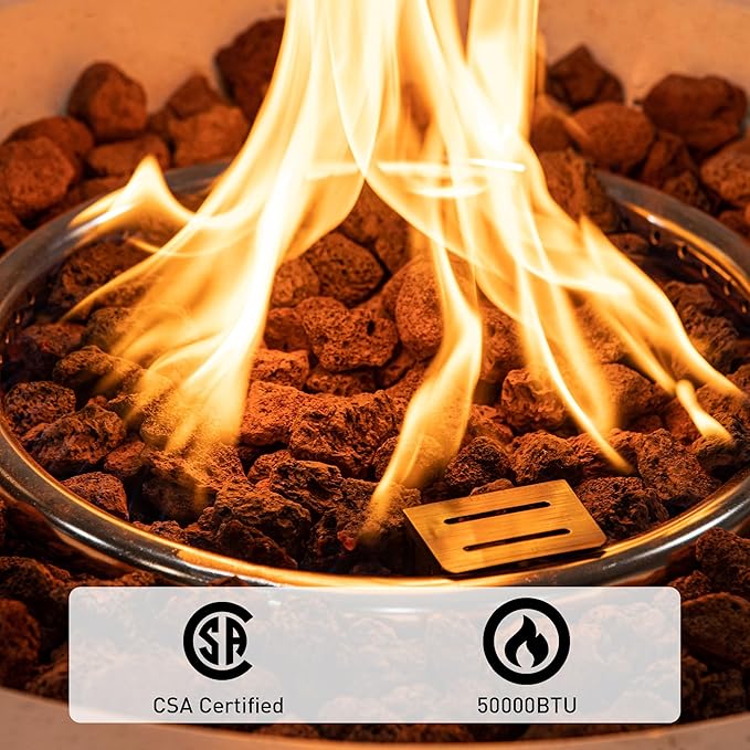 SUNBURY Outdoor Propane Fire Pit, Square Stonecrest Gas Firepit for Outside Patio, Concrete Propane Fire Table 50,000 BTU Gas Fire Pits w Lava Rocks, Waterproof Cover, CSA Certified
