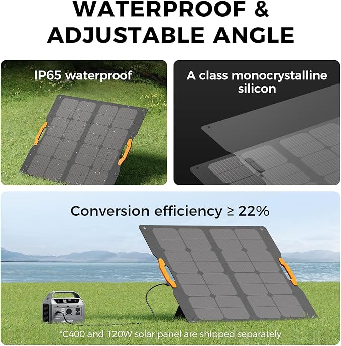 UDPOWER C400 256Wh Solar Generator Kit with 120W Foldable Solar Panel | 400W Portable Power Station + Fast Solar Charging for Camping, RV, Emergencies