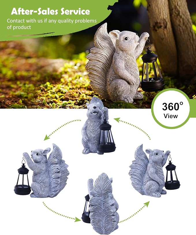 Nacome Solar Squirrel Statues for Garden Decor: Outdoor Sculptures for Clearance Outside Lawn Ornaments Porch Patio Balcony Yard - Christmas Birthday Gifts for Mom Grandma