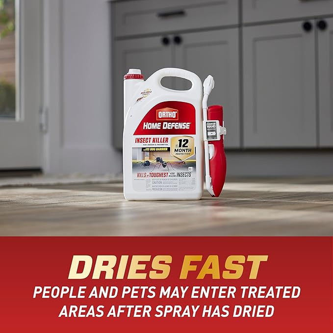 Ortho Home Defense Insect Killer for Indoor & Perimeter2: With Comfort Wand, Kills Ants, Cockroaches, Spiders, Fleas & Ticks, Odor Free, 1.1 gal., Pack of 4