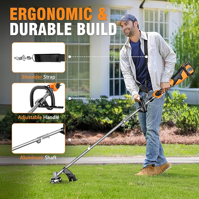 Alloyman 40V MAX Cordless String Trimmer, 2-in-1 Weed Wacker Trimmer & Edger, 2 x 4.0Ah Batteries and Fast Charger Included, 13.4Inch Electric Weed Eater for Lawn Edging, Yard, Garden