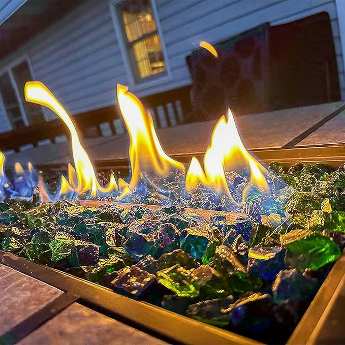 GRISUN Emerald Green Fire Glass for Fire Pit, 10 Pounds 1/2 Inch Tempered Glass Rocks for Natural or Propane Fireplace, Safe for Outdoors and Indoors Firepit Glass