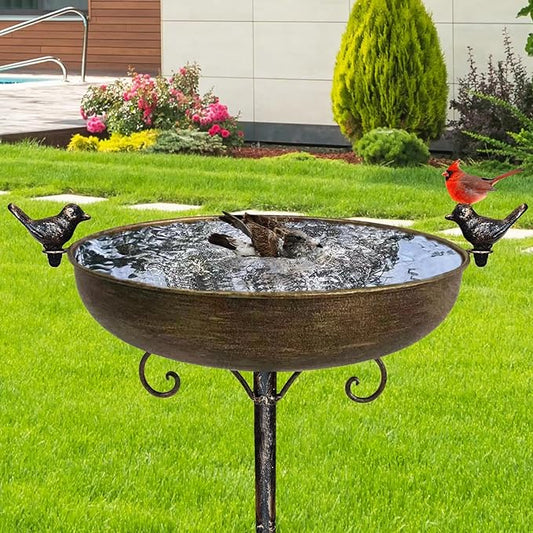 HJHHARTSPACE Cast Iron Bird Bath, Bird Baths for Outdoor, Metal Bird Bath with Bird Statues Bird Bath and Bird Feeder Bowl Tray Yard Garden Lawn Outside Decoration