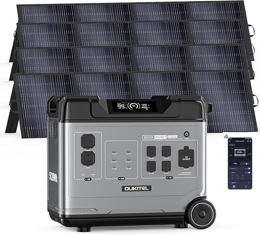OUKITEL 5120Wh Portable Power Station with 4x200W Solar Panel (2025 NEW), P5000 Pro Solar Generator Large Capacity, 5*AC Outlets (6000W Peak), 1800W Fast Charging, Battery Power Station for Home Use