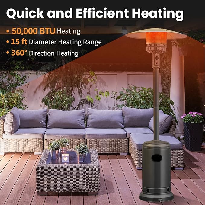 Tangkula 50,000 BTU Propane Outdoor Heater, Patio Heater with Stainless Steel Burner, Tip-over Protection and Wheels, Outdoor Heaters for Patio Commercial and Residential (Grey)
