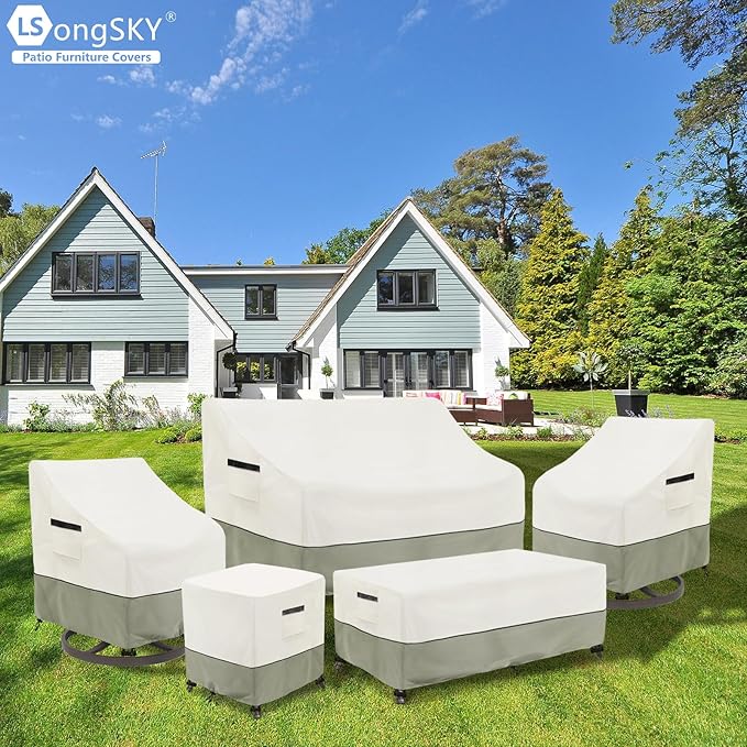 Outdoor Coffee Table Cover,Waterproof Rectangular Patio Small Side Table Cover,36 x 24 x 16 inch,Outdoor Table Covers Waterproof Rectangle,White&Grey-Green.