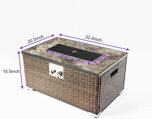 Propane Fire Pit Table, 32" Firepits for Outside, Gas Fire Pit for Outside Patio, Propane Fire Table with Steel Lid, Rain Cover for Patio, 50000BTU, Tank Outside, Tank Not Included, Brown