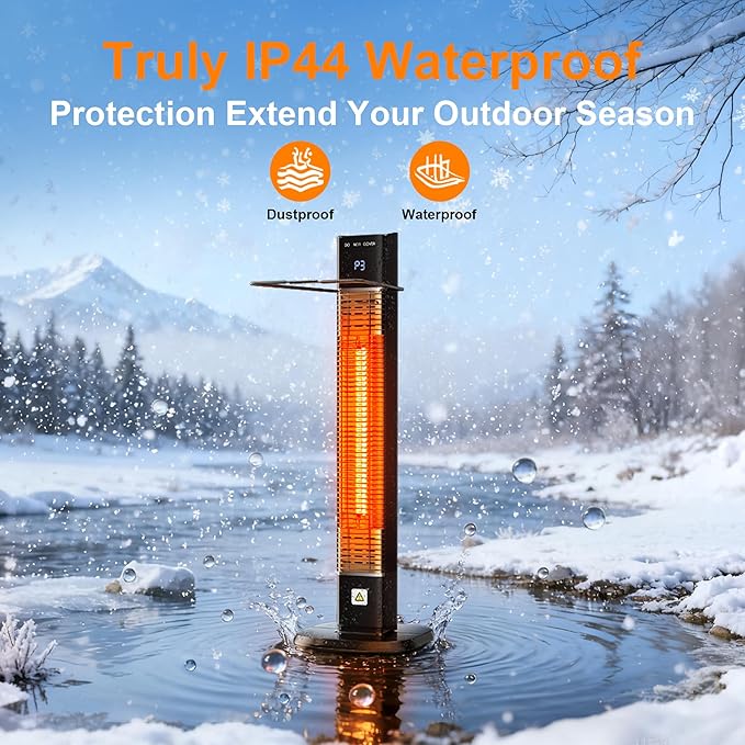 Patio Heater,1500W Outdoor Heater with 3 Heat Levels,Quiet Operation,Carbon Fiber Heating Tube, Remote,24H Timer, Tip-Over & Overheat Protection,Electric Heaters for Garage,Backyard,Porch Black