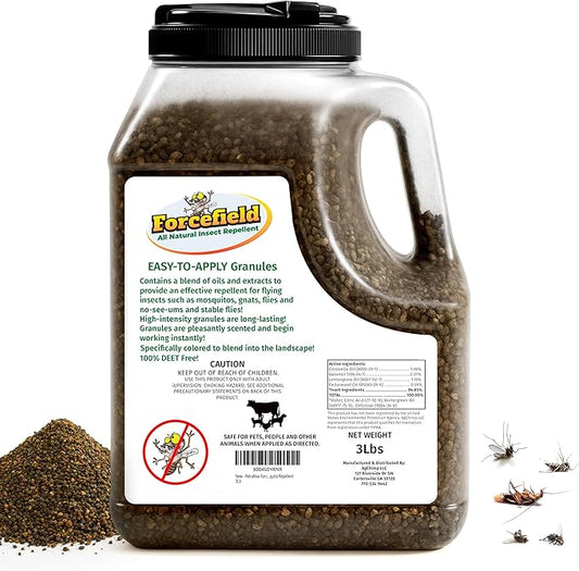 ForceField Natural Flea, Mosquito Yard Treatment - Repellent Granules for Backyard Mosquito Control | Pet Safe, DEET-Free Outdoor Control | Long-Lasting Barrier for Lawns, Patios, & Barns 3 LB